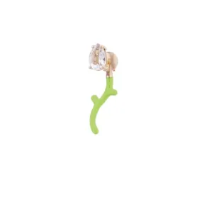 Bea Bongiasca - Foxy Single Earring with Rock Crystal and Green Enamel, Yellow Gold and Silver