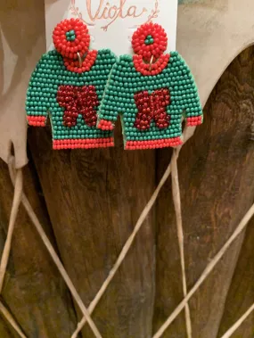 Beaded ugly sweater Christmas earrings