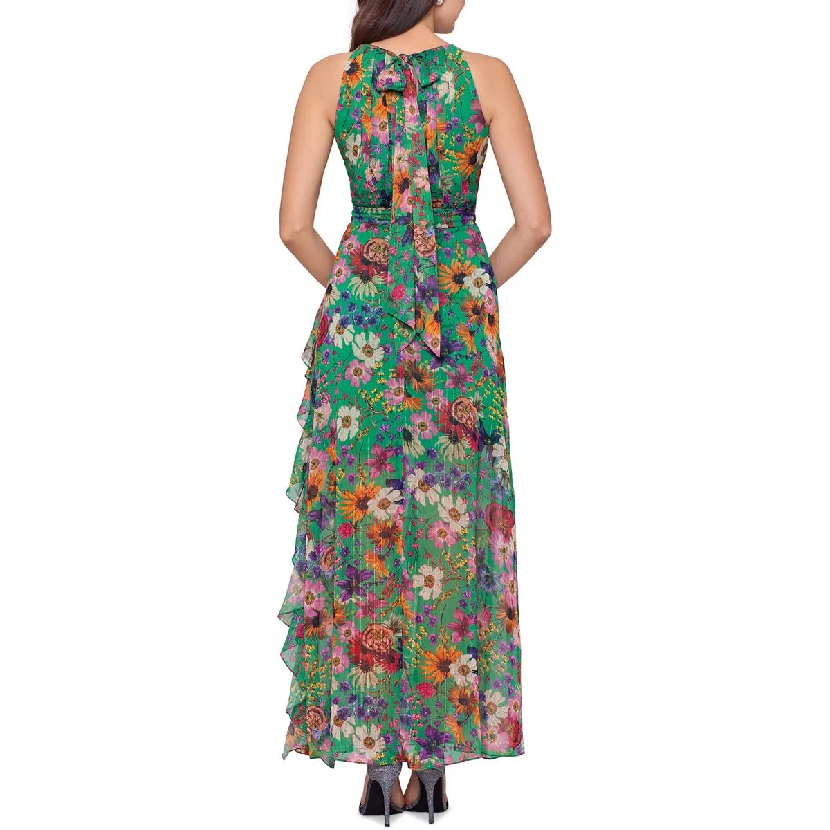 Betsy & Adam Womens Petites Floral Long Halter Dress