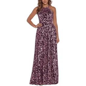 Betsy & Adam Womens Petites Metallic Burnout Maxi Dress