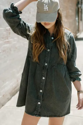 Black Button Down Denim Dress