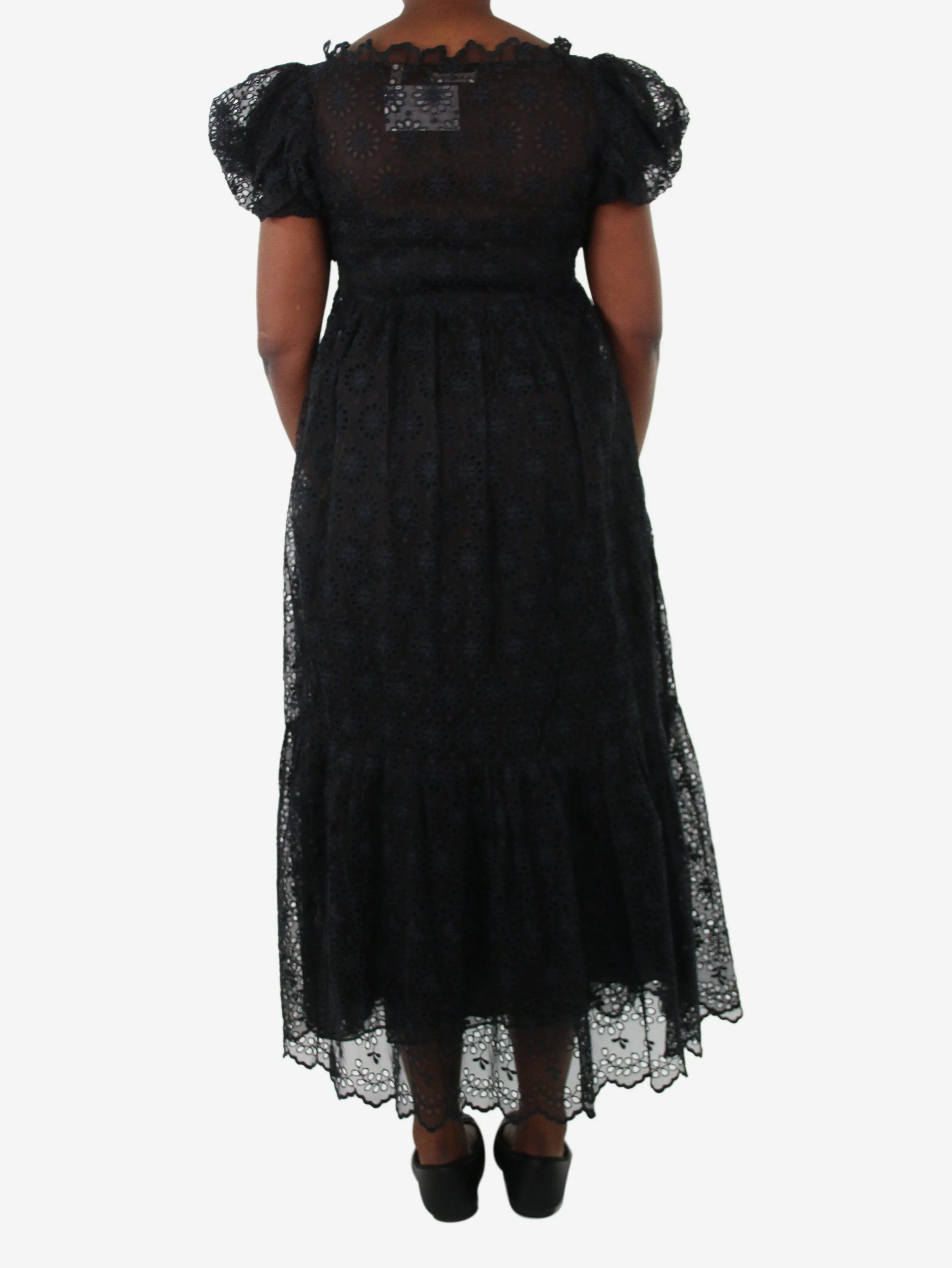 Black floral embroidered midi dress - size L