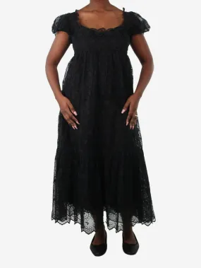 Black floral embroidered midi dress - size L