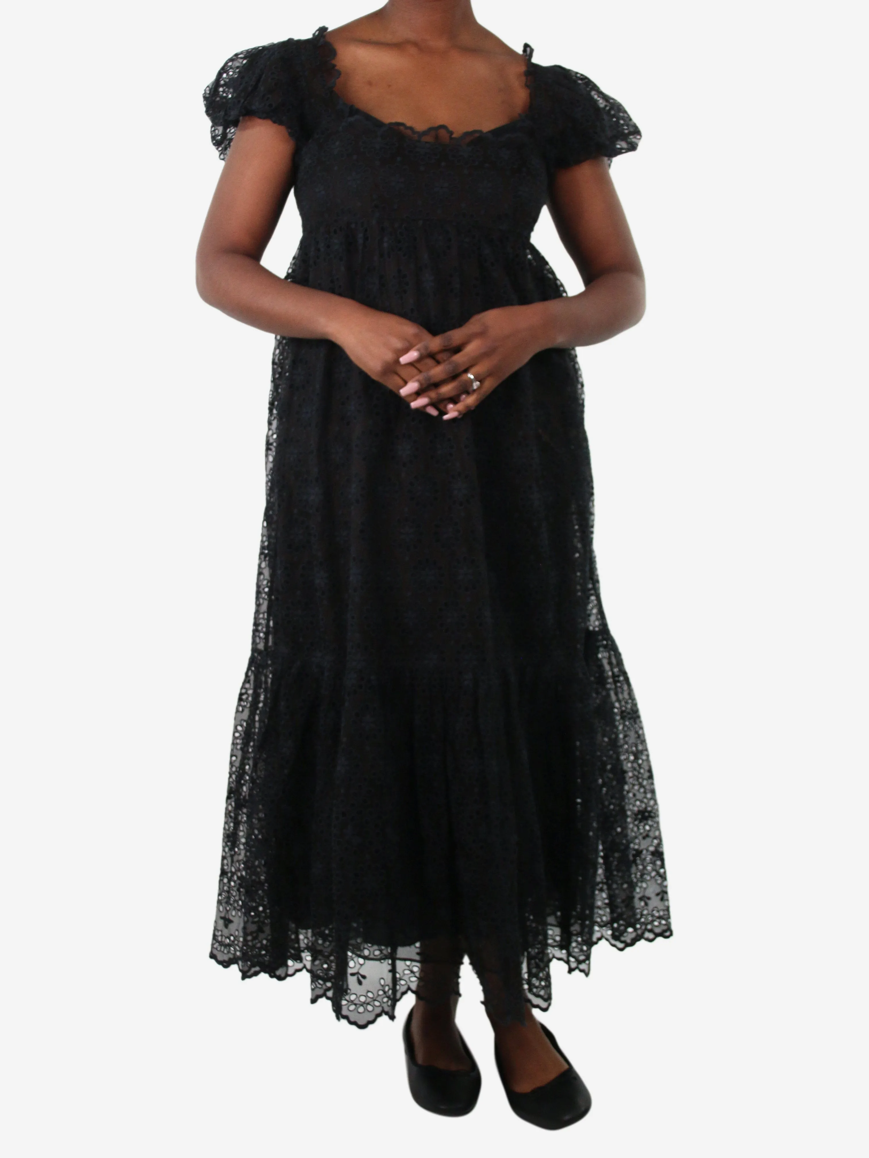 Black floral embroidered midi dress - size L