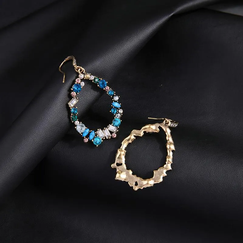 Blue Crystals Teardrop Pierced Hoop Earring