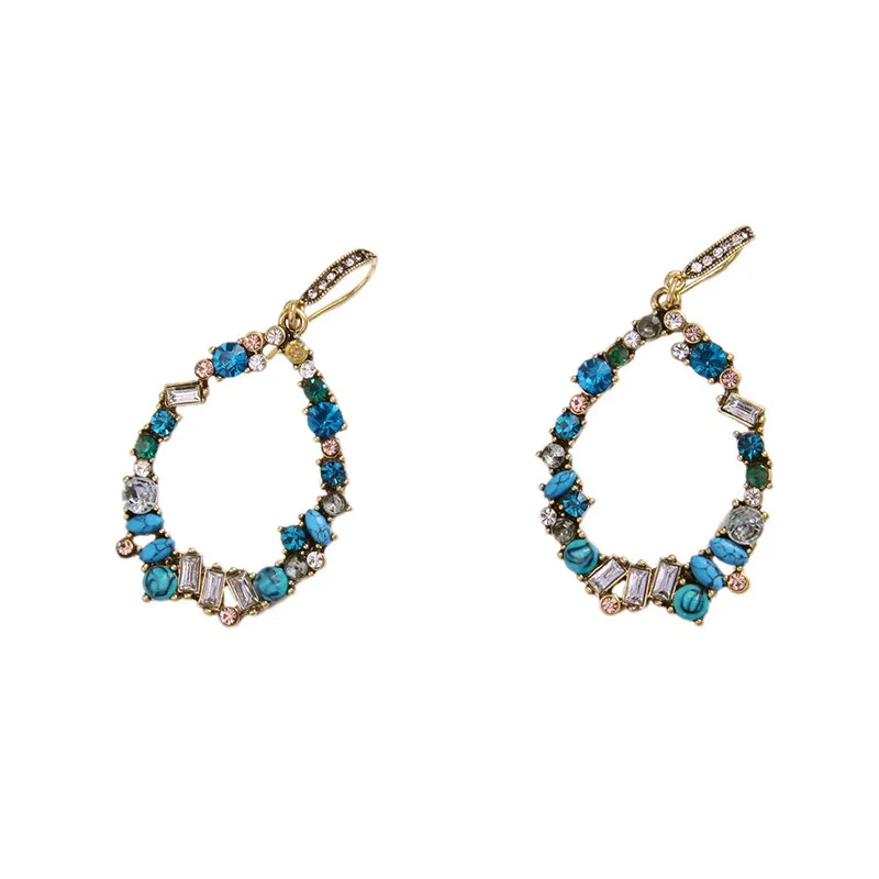 Blue Crystals Teardrop Pierced Hoop Earring