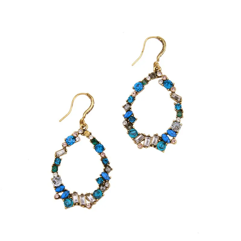 Blue Crystals Teardrop Pierced Hoop Earring