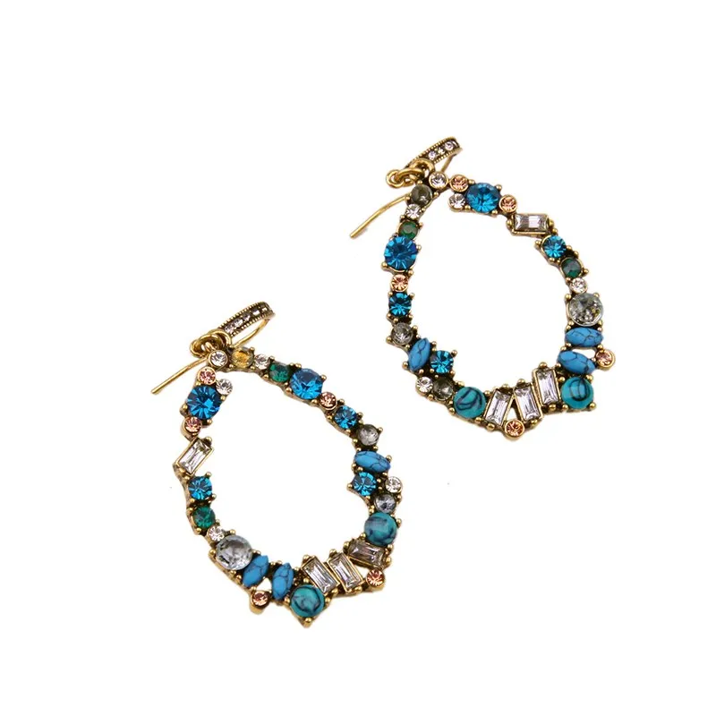 Blue Crystals Teardrop Pierced Hoop Earring