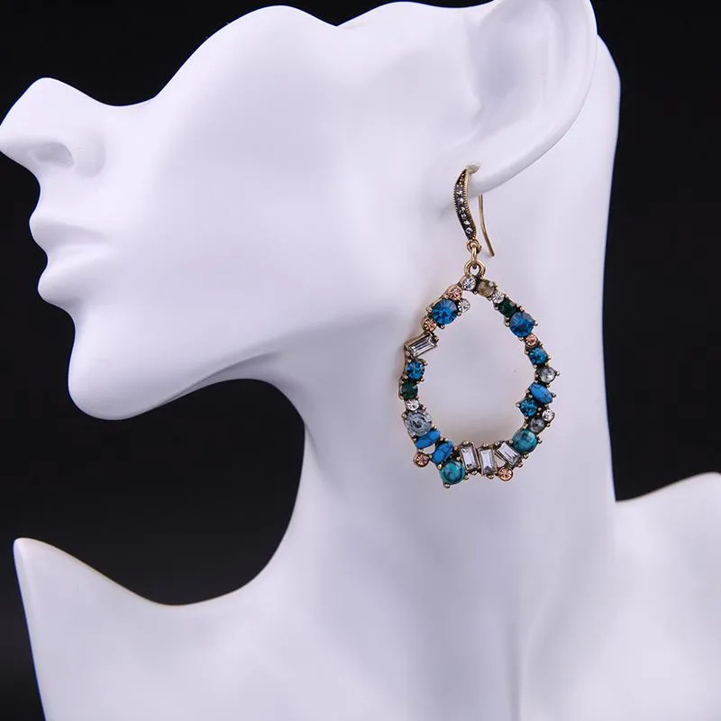 Blue Crystals Teardrop Pierced Hoop Earring