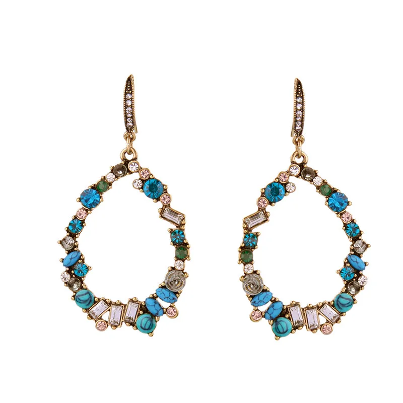 Blue Crystals Teardrop Pierced Hoop Earring