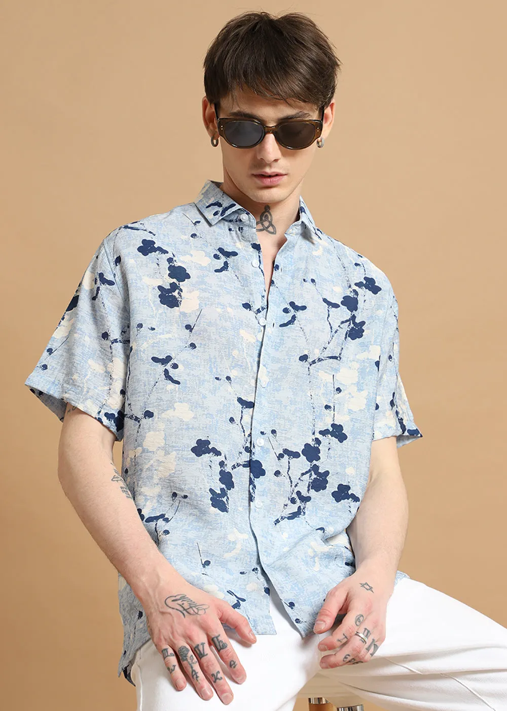 Blue Flora Printed Shirt