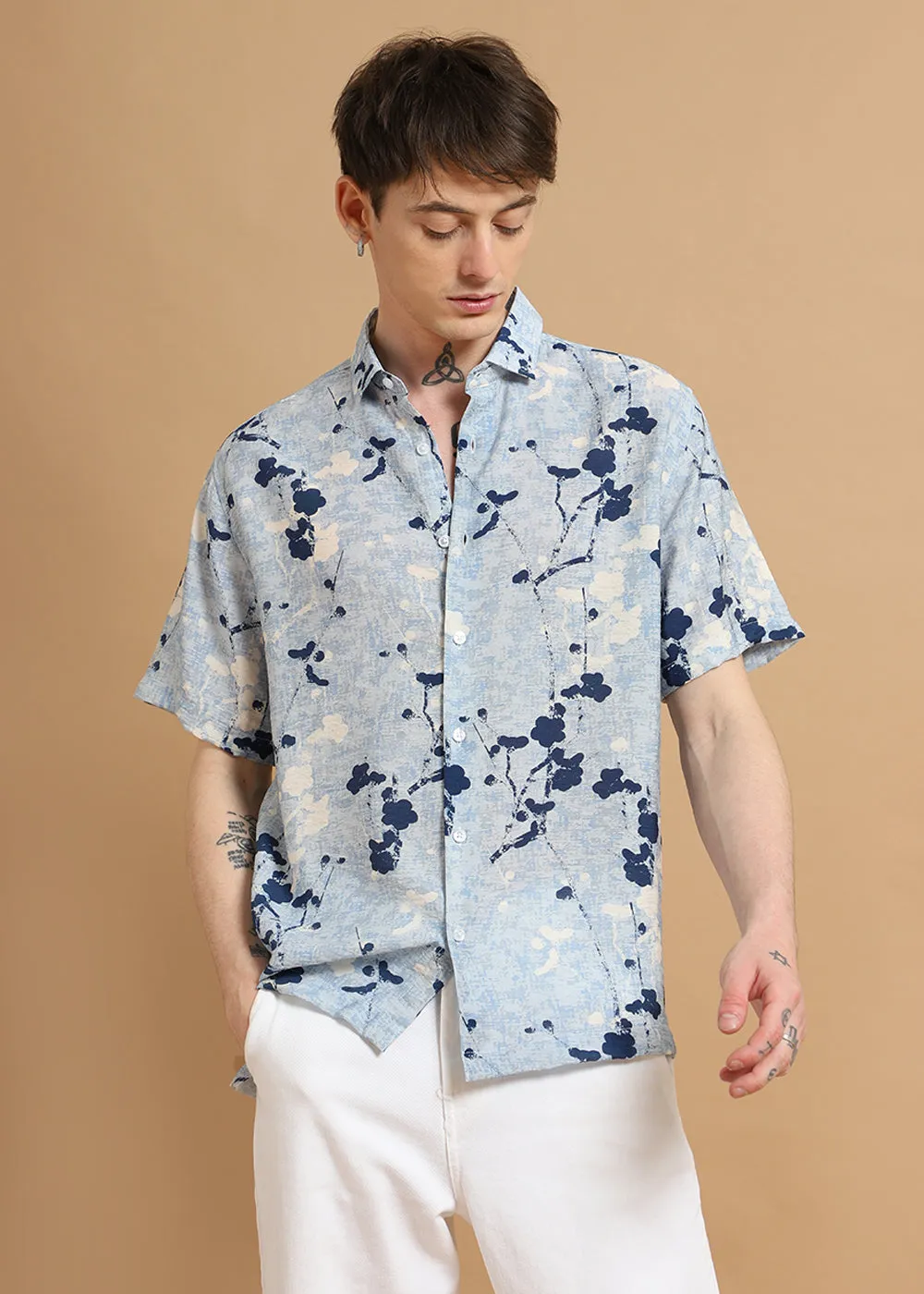 Blue Flora Printed Shirt