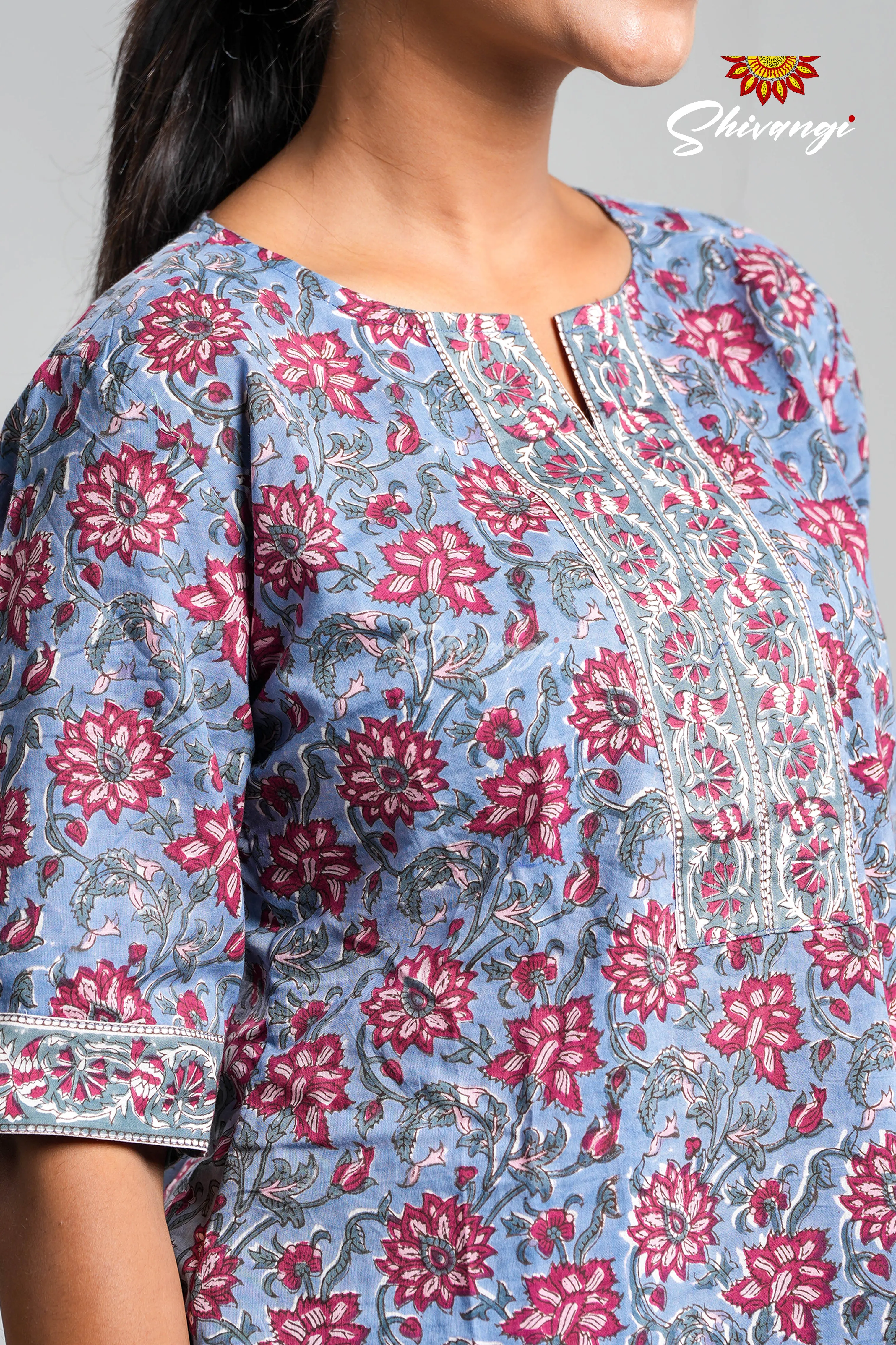 Blue Floral Print Cotton Night Wear Set For Women !!!