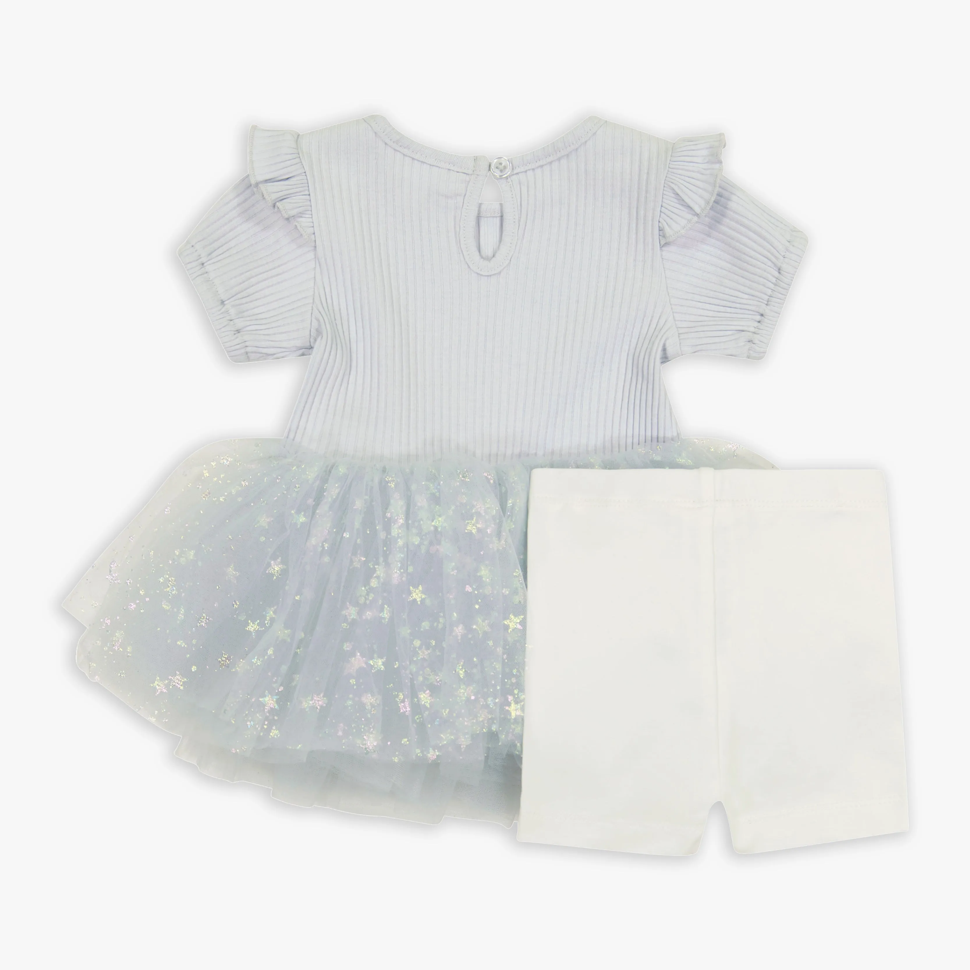 Blue Iridescent Star Tutu Top & Bike Short Set