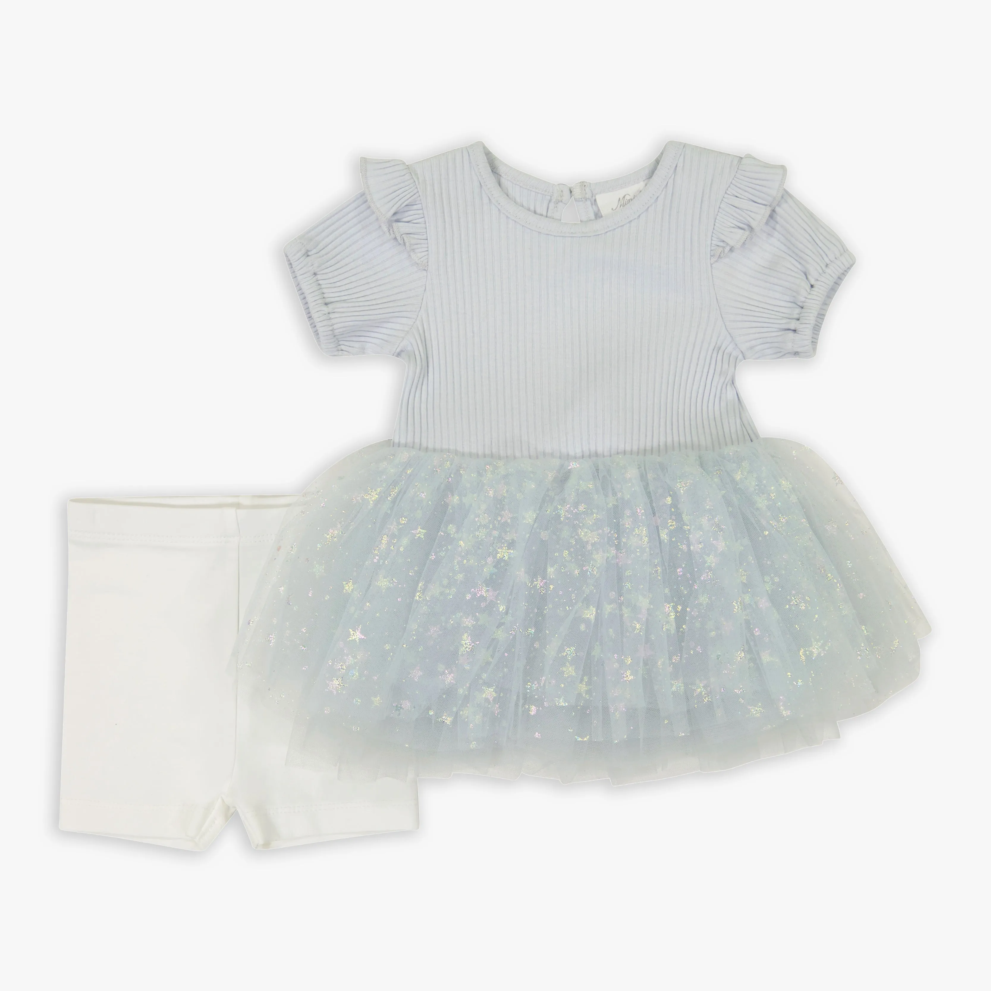 Blue Iridescent Star Tutu Top & Bike Short Set