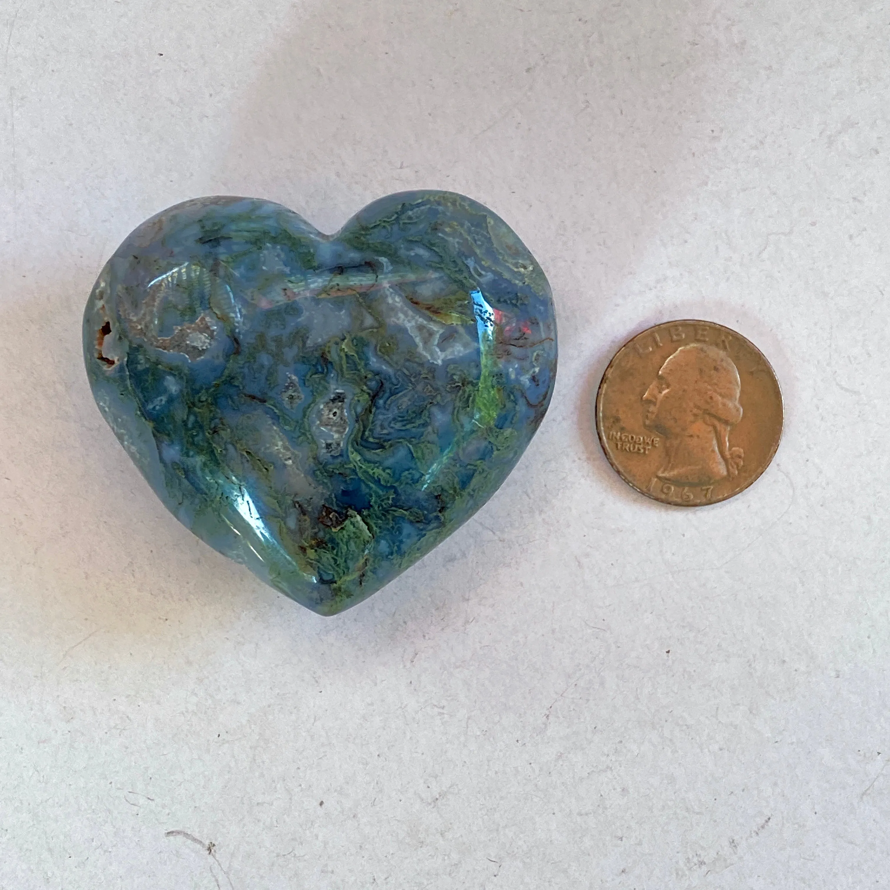 Blue Moss Agate Carved Gemstone Heart