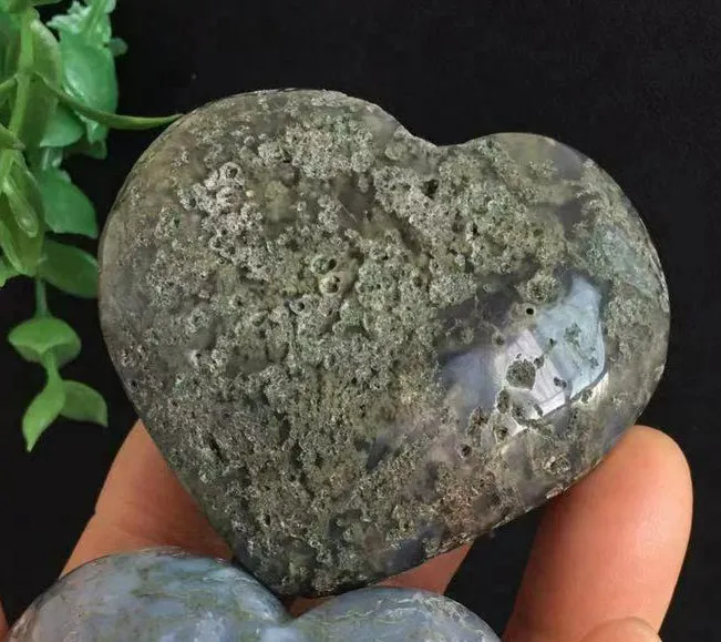 Blue Moss Agate Carved Gemstone Heart