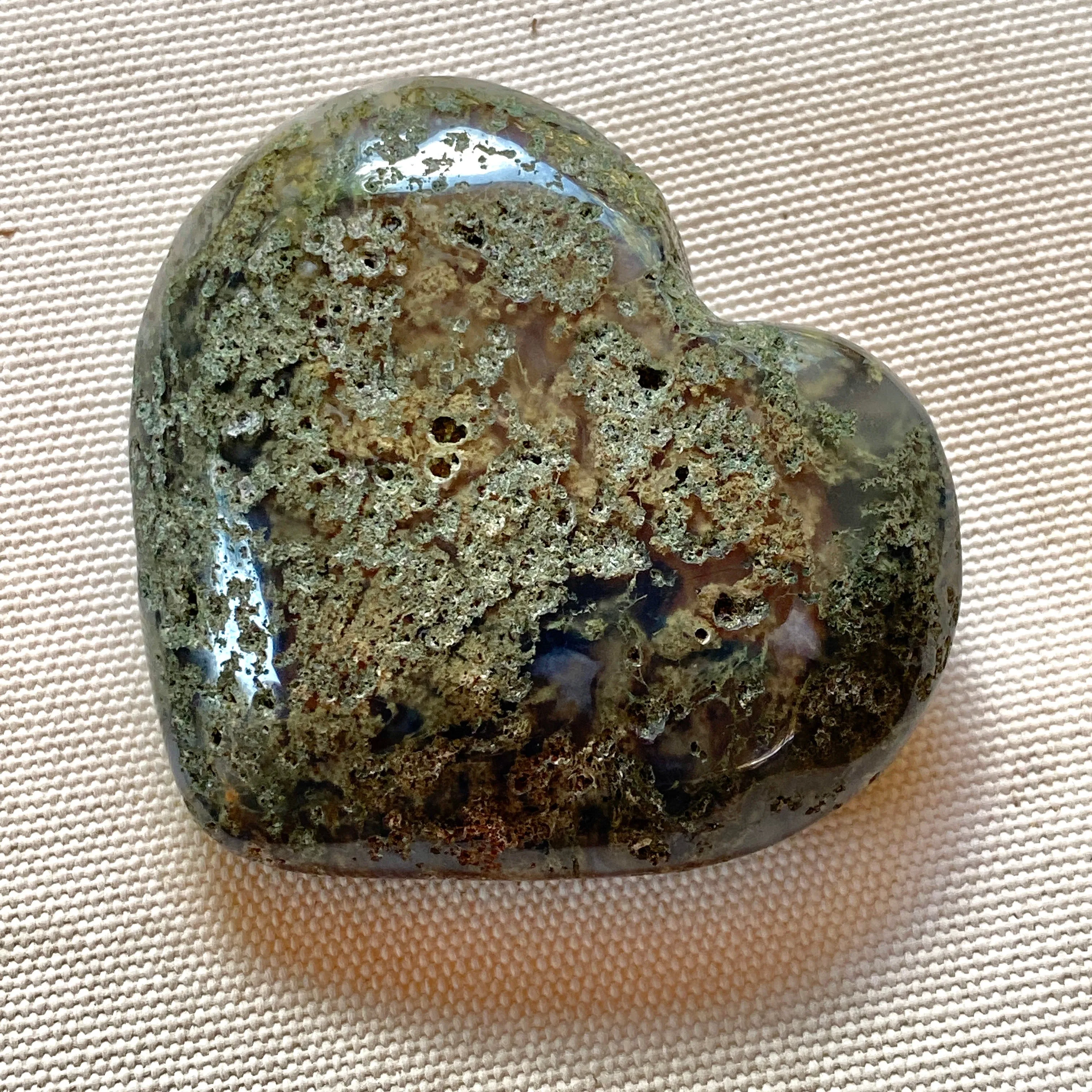 Blue Moss Agate Carved Gemstone Heart