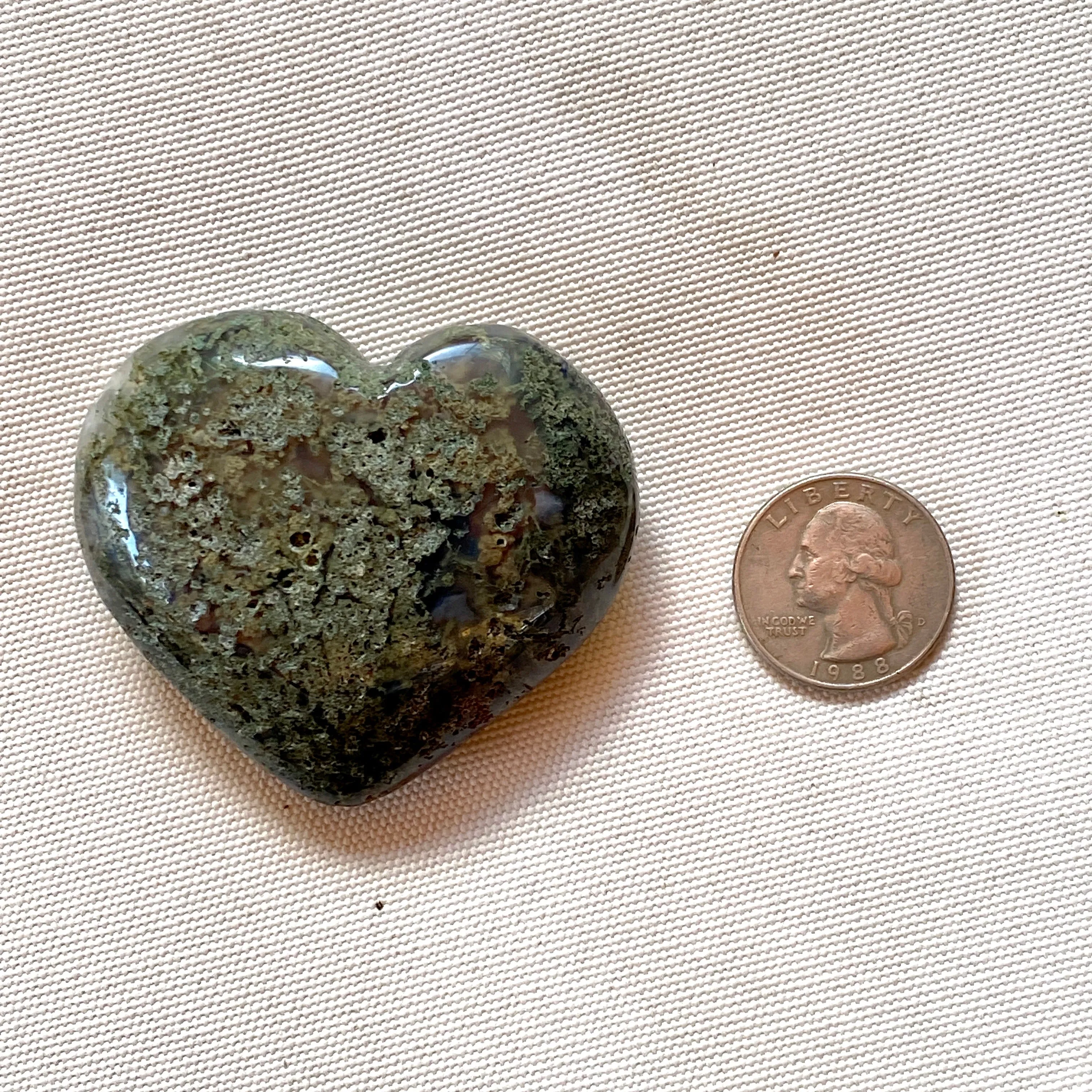 Blue Moss Agate Carved Gemstone Heart