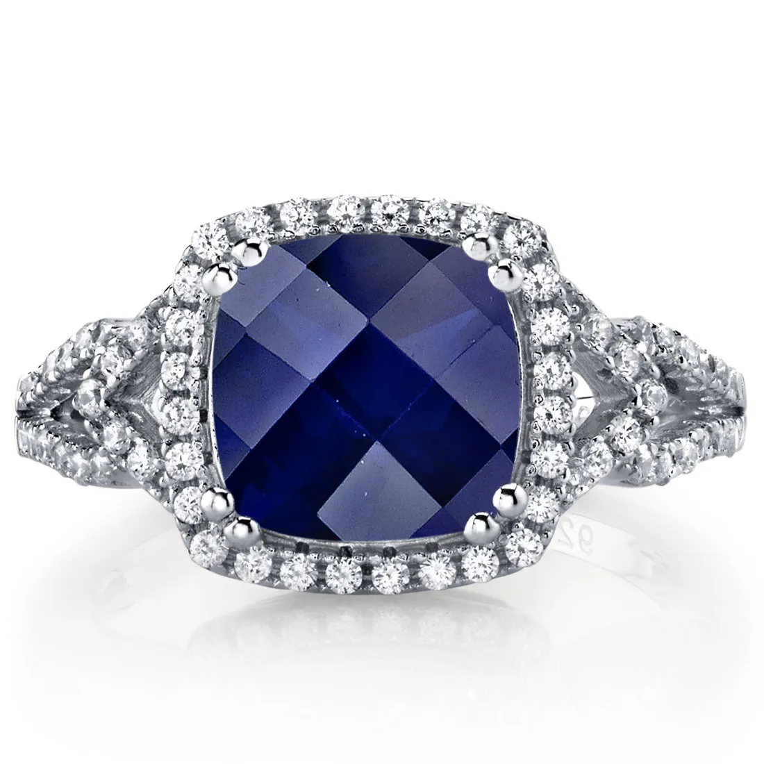 Blue Sapphire Cushion Cut Sterling Silver Ring Size 9