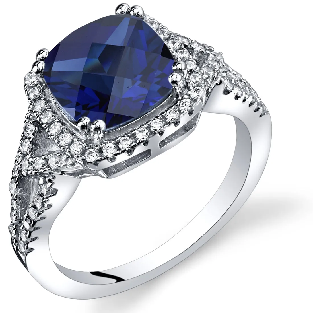 Blue Sapphire Cushion Cut Sterling Silver Ring Size 9