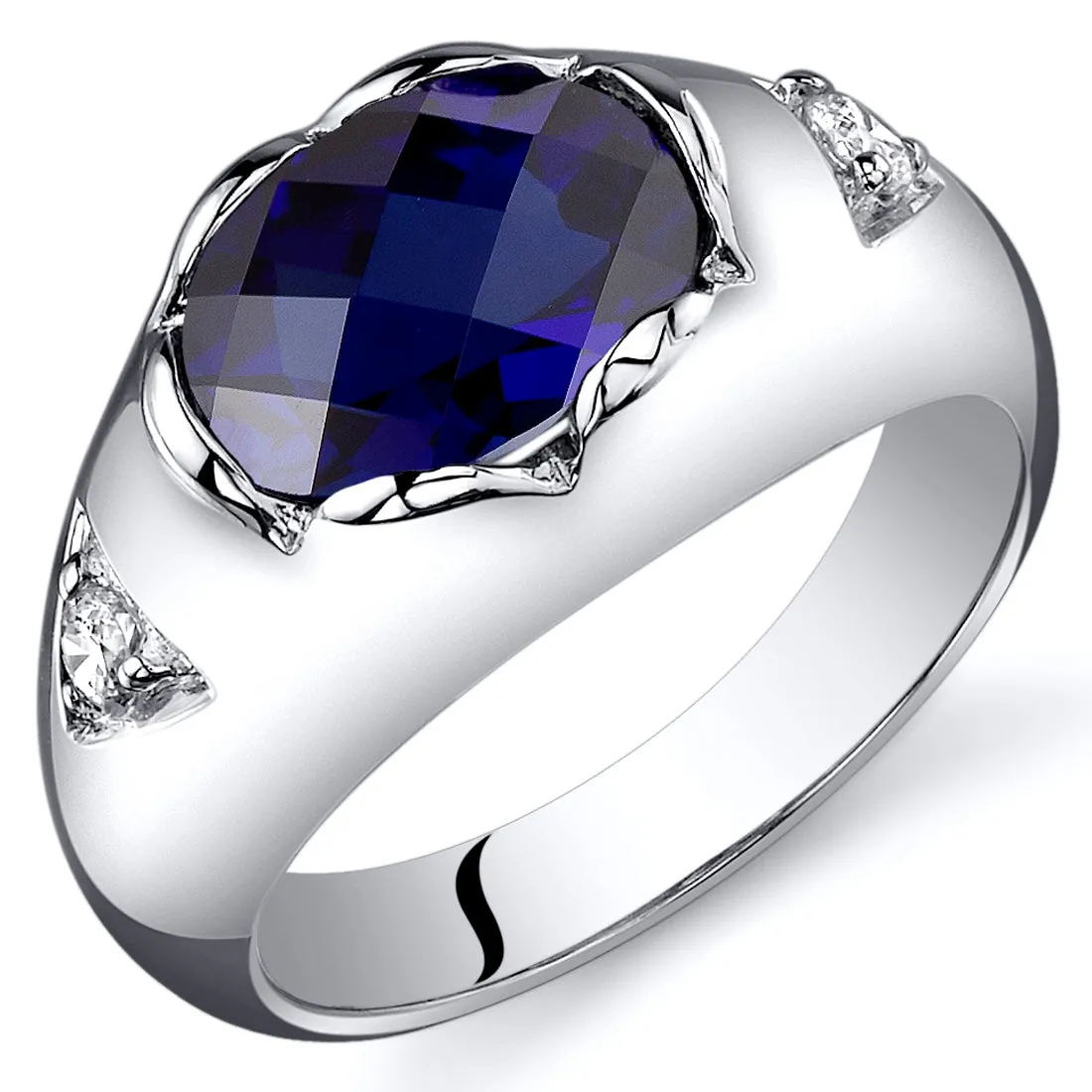 Blue Sapphire Oval Cut Sterling Silver Ring Size 8