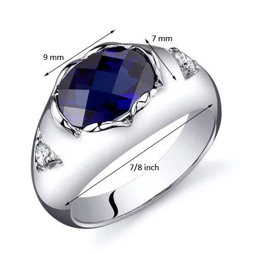 Blue Sapphire Oval Cut Sterling Silver Ring Size 8