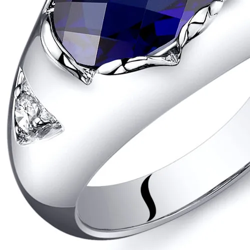 Blue Sapphire Oval Cut Sterling Silver Ring Size 8