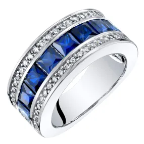 Blue Sapphire Princess Cut Sterling Silver Band Size 6