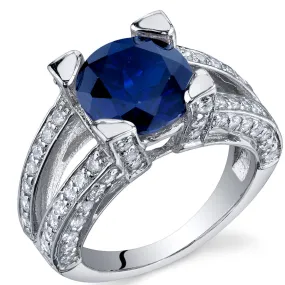 Blue Sapphire Round Cut Sterling Silver Ring Size 5