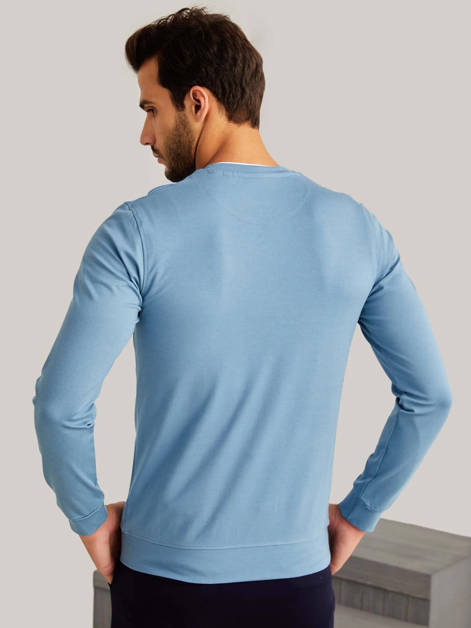 Blue Solid 4-Way Stretch Sweatshirt