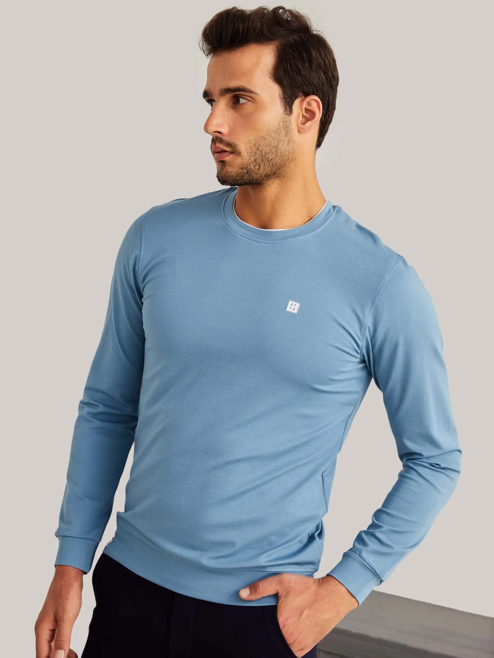 Blue Solid 4-Way Stretch Sweatshirt