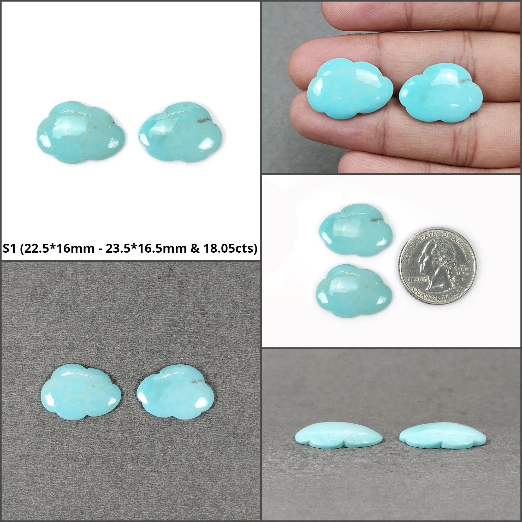 Blue TURQUOISE Gemstone Carving : Natural Untreated Unheated Arizona Turquoise Hand Carved Cloud Sets