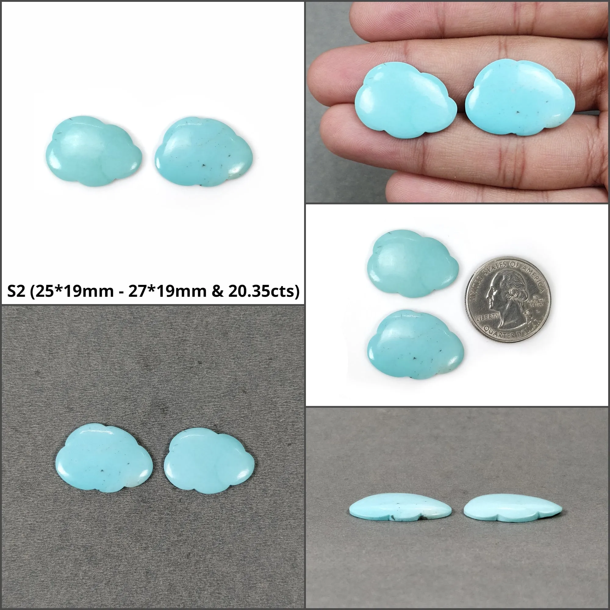 Blue TURQUOISE Gemstone Carving : Natural Untreated Unheated Arizona Turquoise Hand Carved Cloud Sets