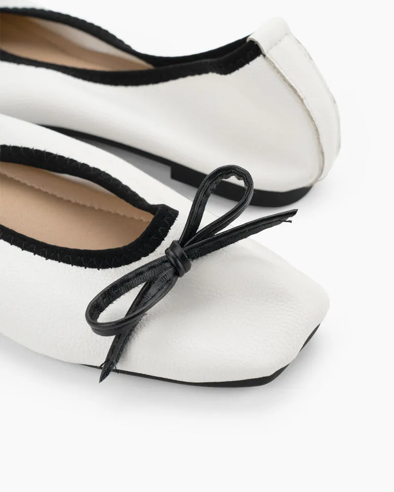 Bow Square Toe Soft Sole Flats