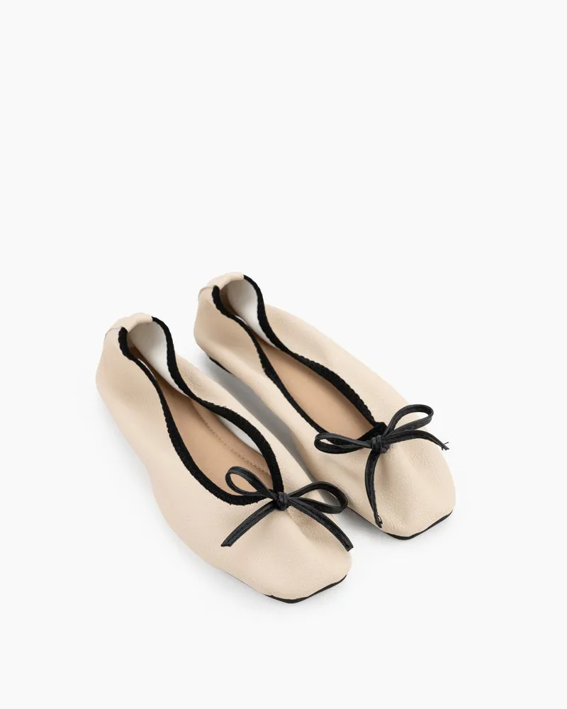 Bow Square Toe Soft Sole Flats