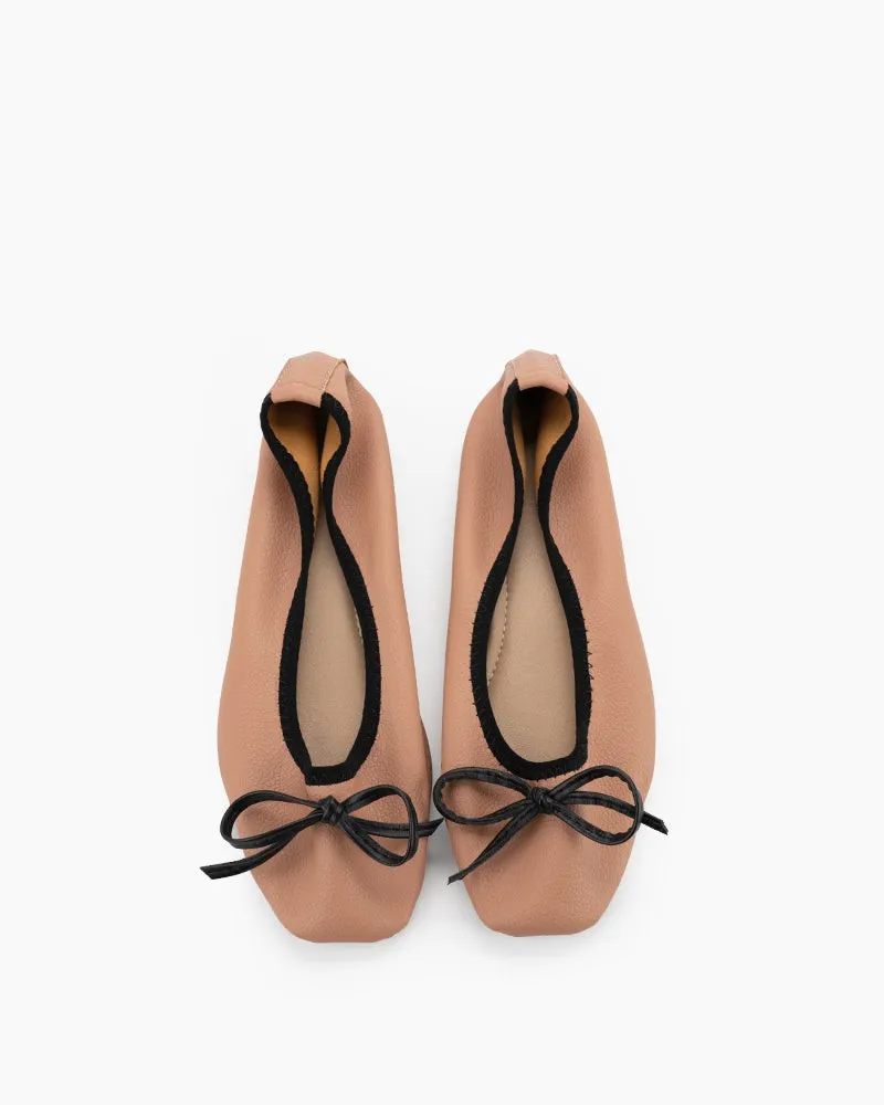 Bow Square Toe Soft Sole Flats