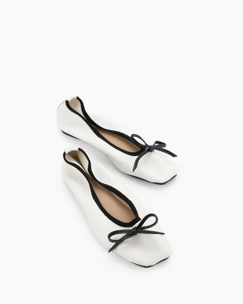 Bow Square Toe Soft Sole Flats