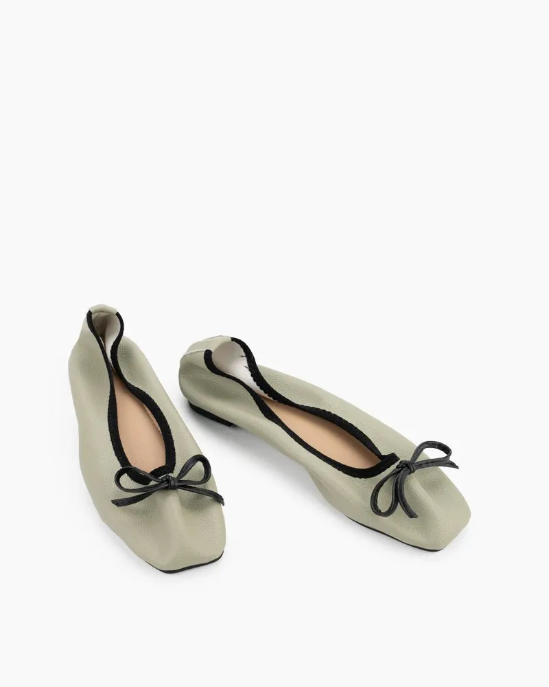 Bow Square Toe Soft Sole Flats