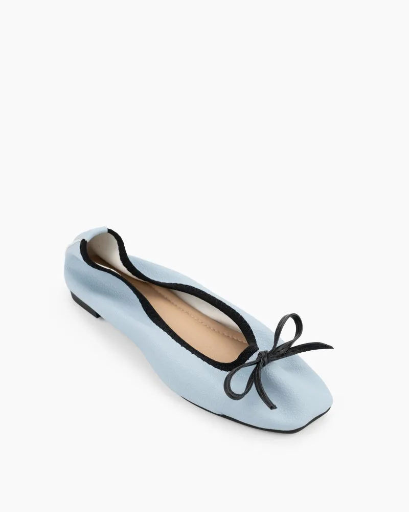 Bow Square Toe Soft Sole Flats