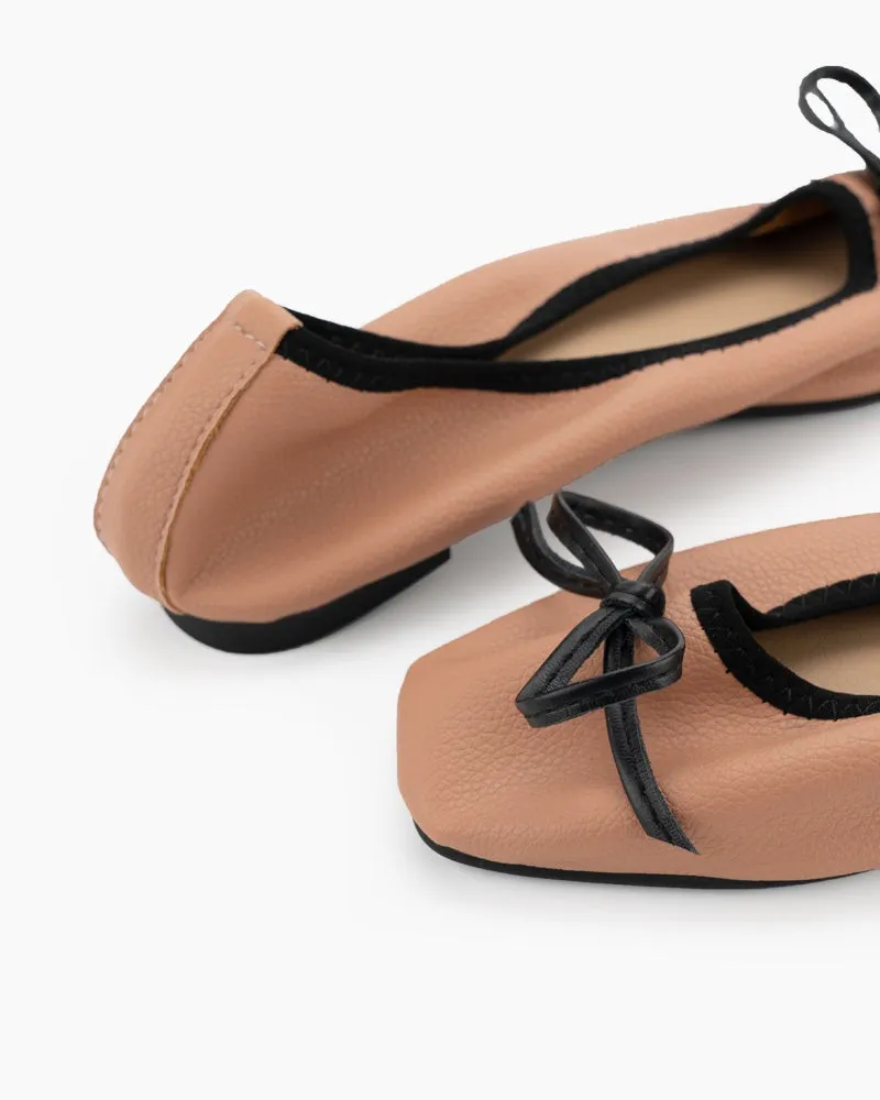 Bow Square Toe Soft Sole Flats