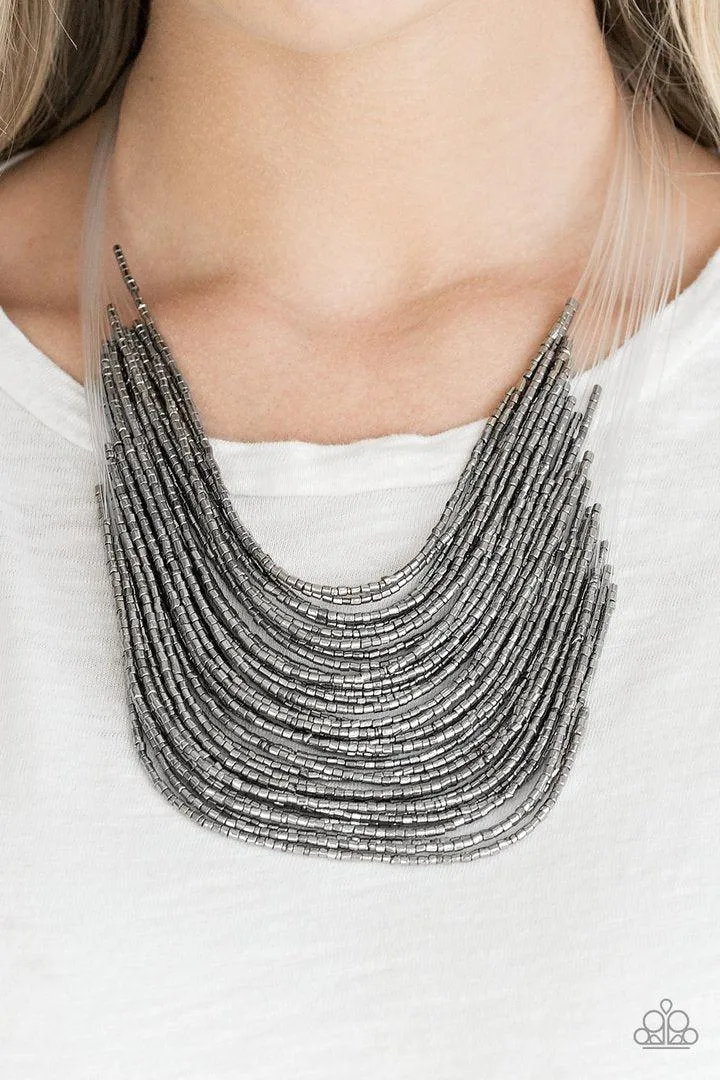 Catwalk Queen Gunmetal Black Seed Bead Necklace - Paparazzi Accessories