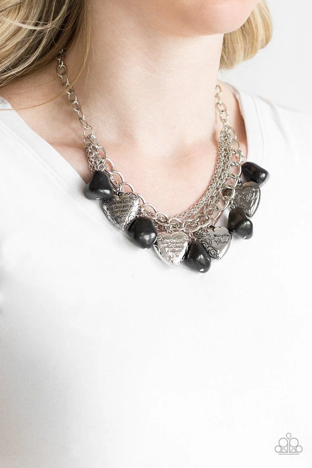 Change of Heart Black Stone and Silver Heart Necklace - Paparazzi Accessories