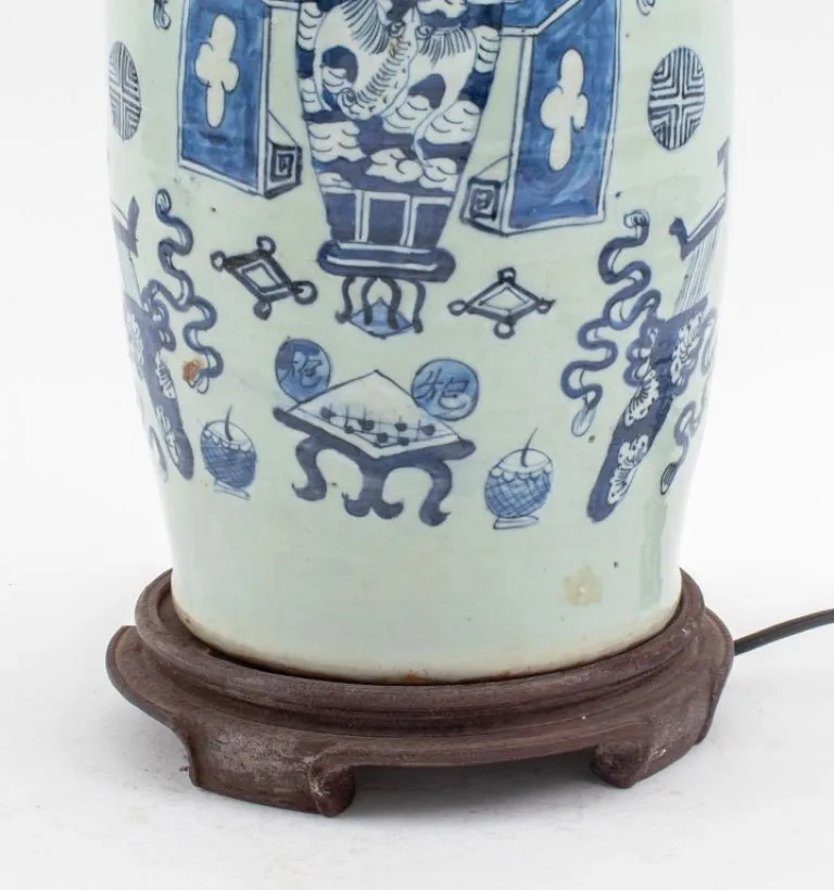 Chinese Blue Celadon Porcelain Vase Mounted Lamp