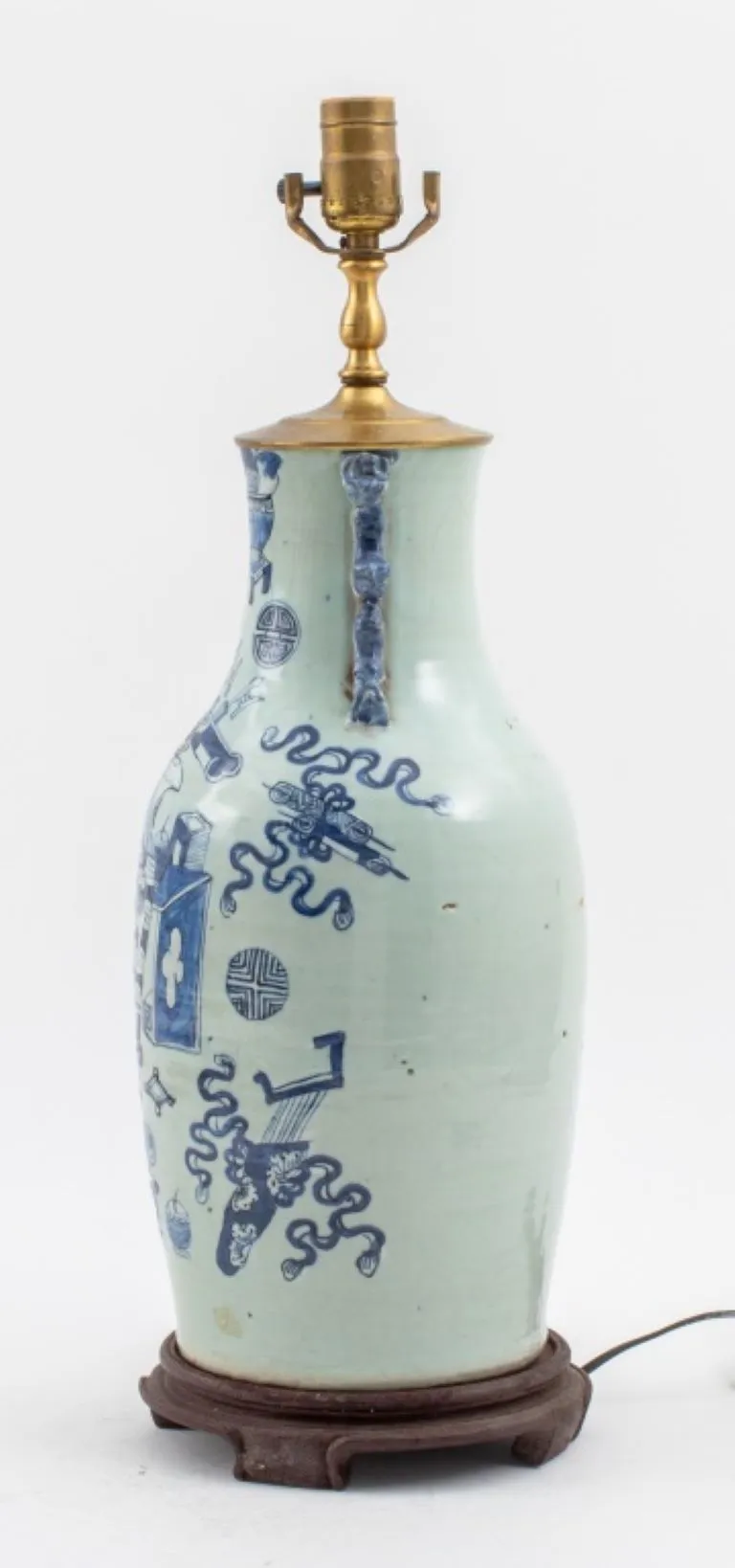 Chinese Blue Celadon Porcelain Vase Mounted Lamp