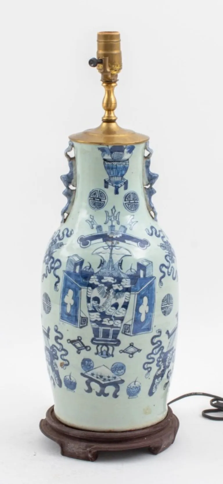 Chinese Blue Celadon Porcelain Vase Mounted Lamp