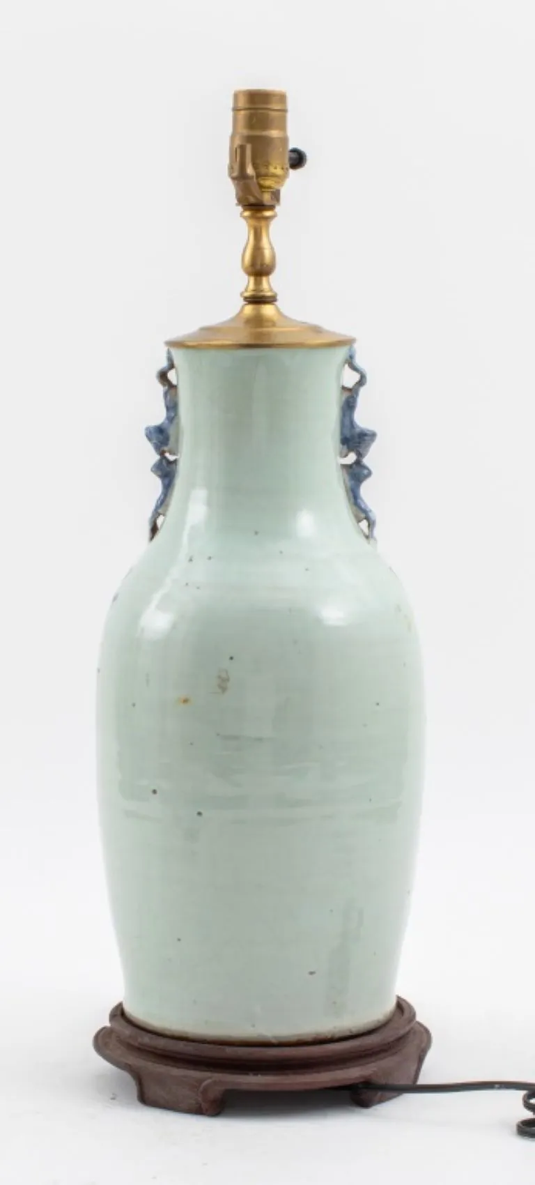 Chinese Blue Celadon Porcelain Vase Mounted Lamp