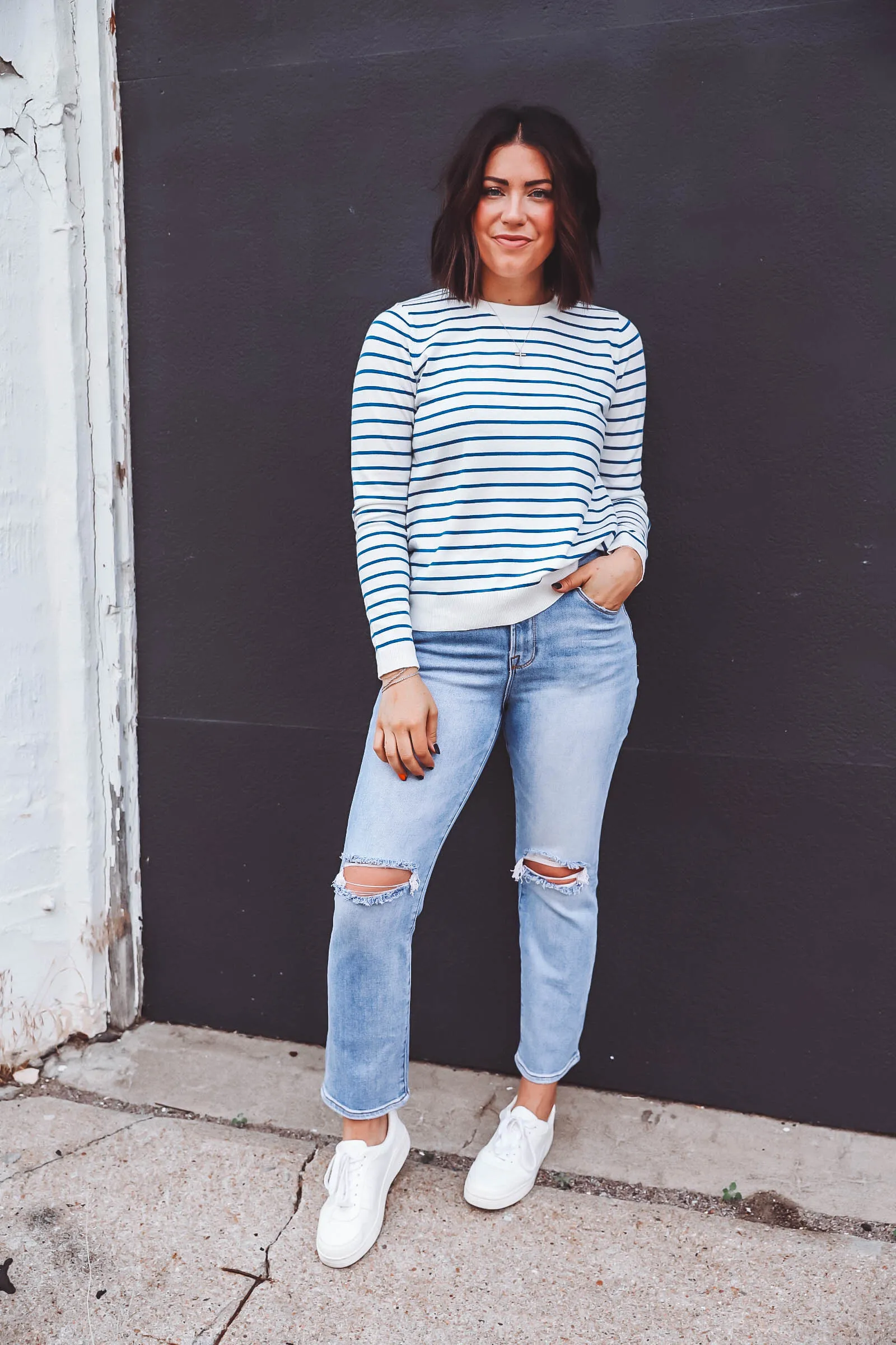 Christina Striped Sweater-White/Blue