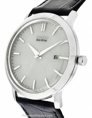 Citizen Eco-Drive Mens Strap Watch - Silver-Tone Dial - Leather - Stainless Case