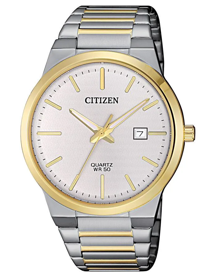 Citizen Quartz Mens Watch - Two-Tone - White Dial - Date - Bracelet